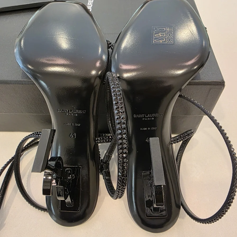💯 Authentic Saint Laurent Opyum Crystal Black Strappy Sandals - Picture 12 of 17